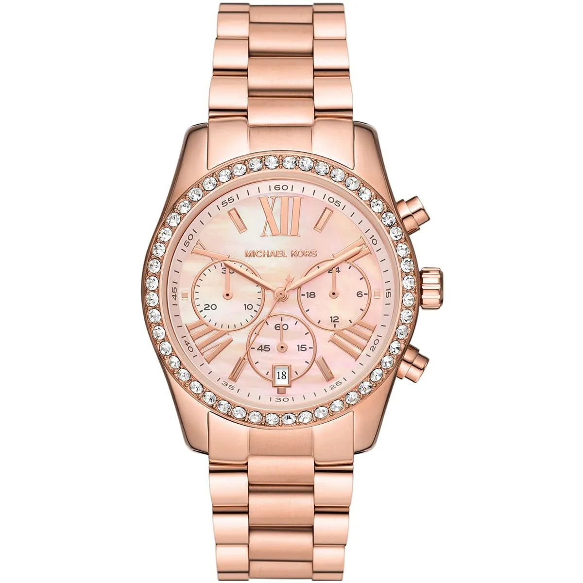 Michael Kors Lexington Chronograaf Dameshorloge met Roze Parelmoeren Wijzerplaat en Roségouden Kast - MK7242 Hoofdafbeelding