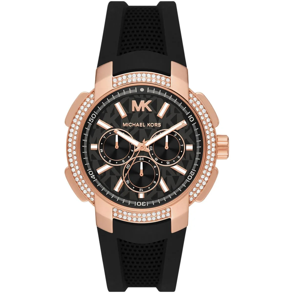 Michael Kors Sidney Rose Gold-Tone and Black Silicon Watch - MK7245 Hoofdafbeelding
