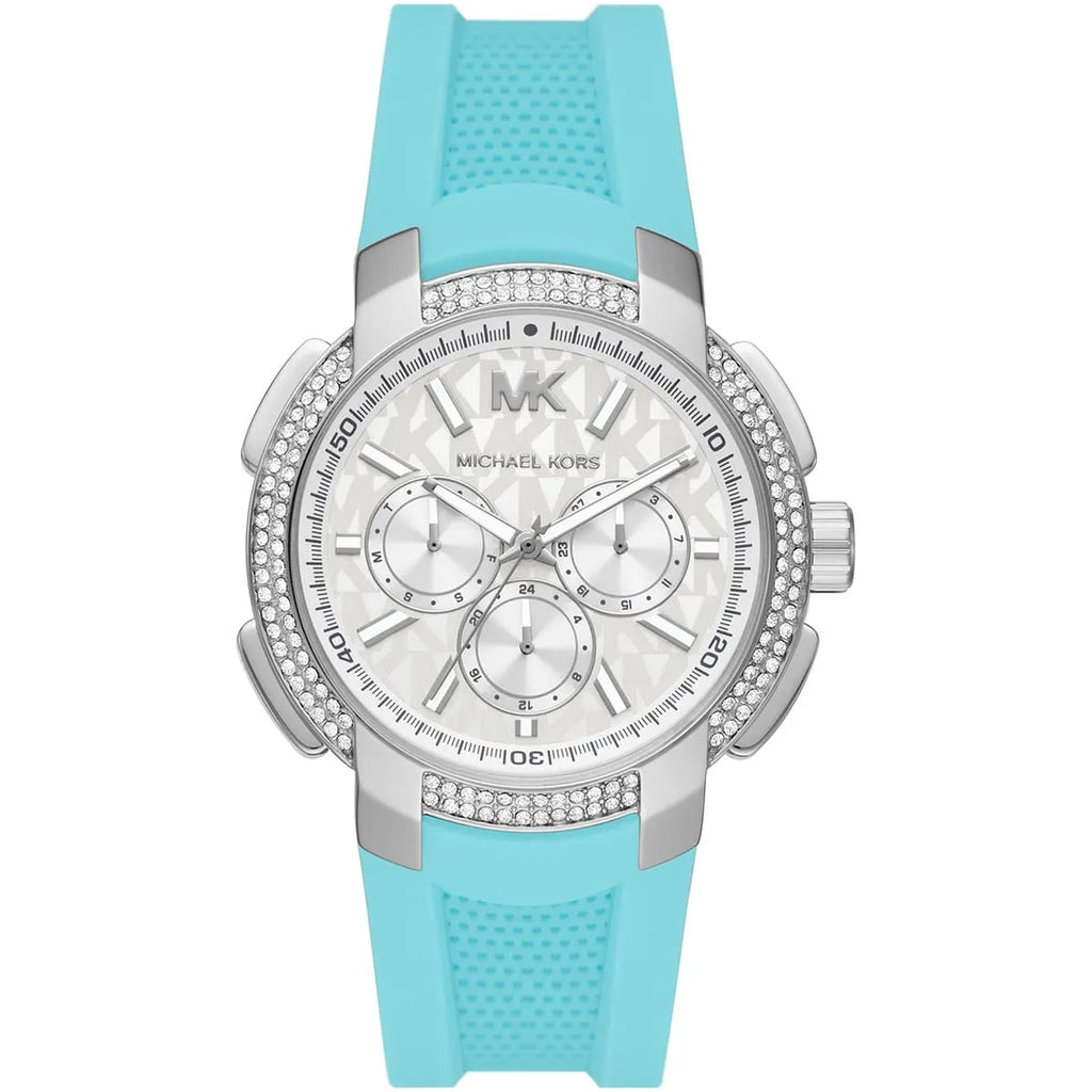 Michael Kors Oversized Sidney Pavé Silver-Tone and Turquoise Silicone Women's Watch - MK7246