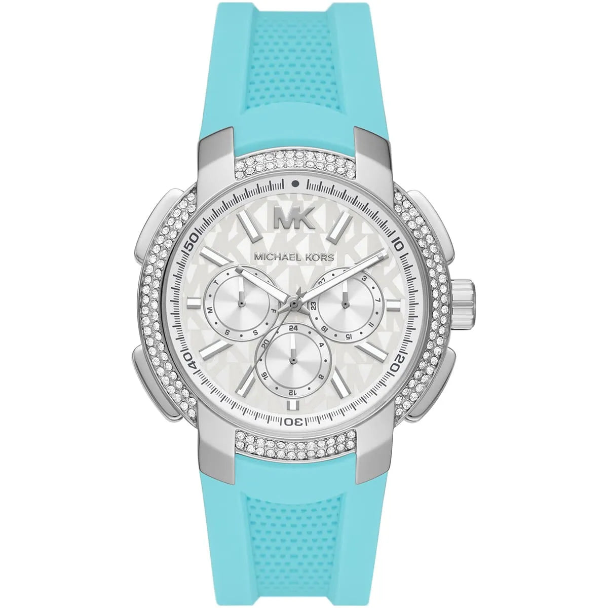 Michael Kors Oversized Sidney Pavé Silver-Tone and Turquoise Silicone Women's Watch - MK7246 Hoofdafbeelding