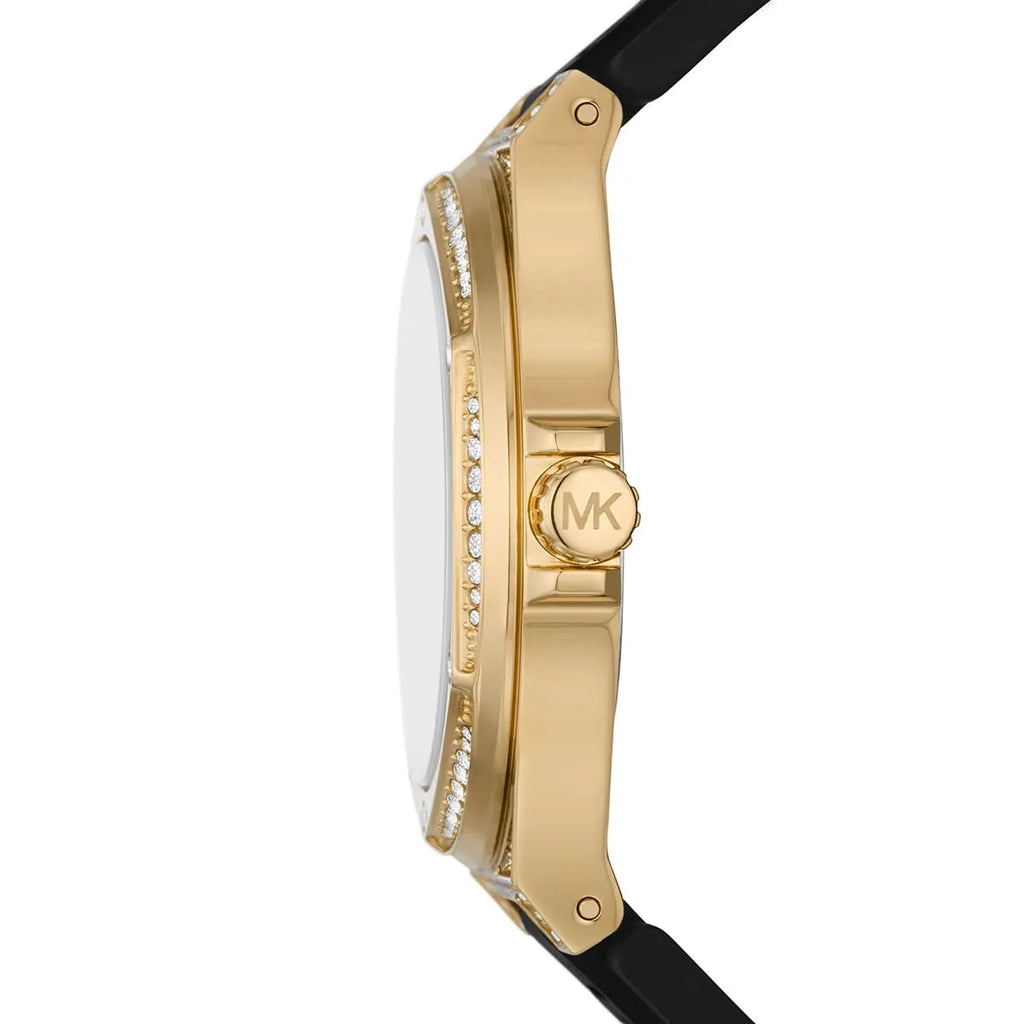 Michael Kors Lennox Baguette stone-set Dial Black Silicone Strap Women's Watch - MK7247