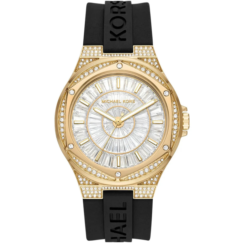 Michael Kors Lennox Baguette stone-set Dial Black Silicone Strap Women's Watch - MK7247
