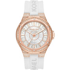 Michael Kors Oversized Lennox Pavé Rose Gold-Tone and White Silicone Watch - MK7248