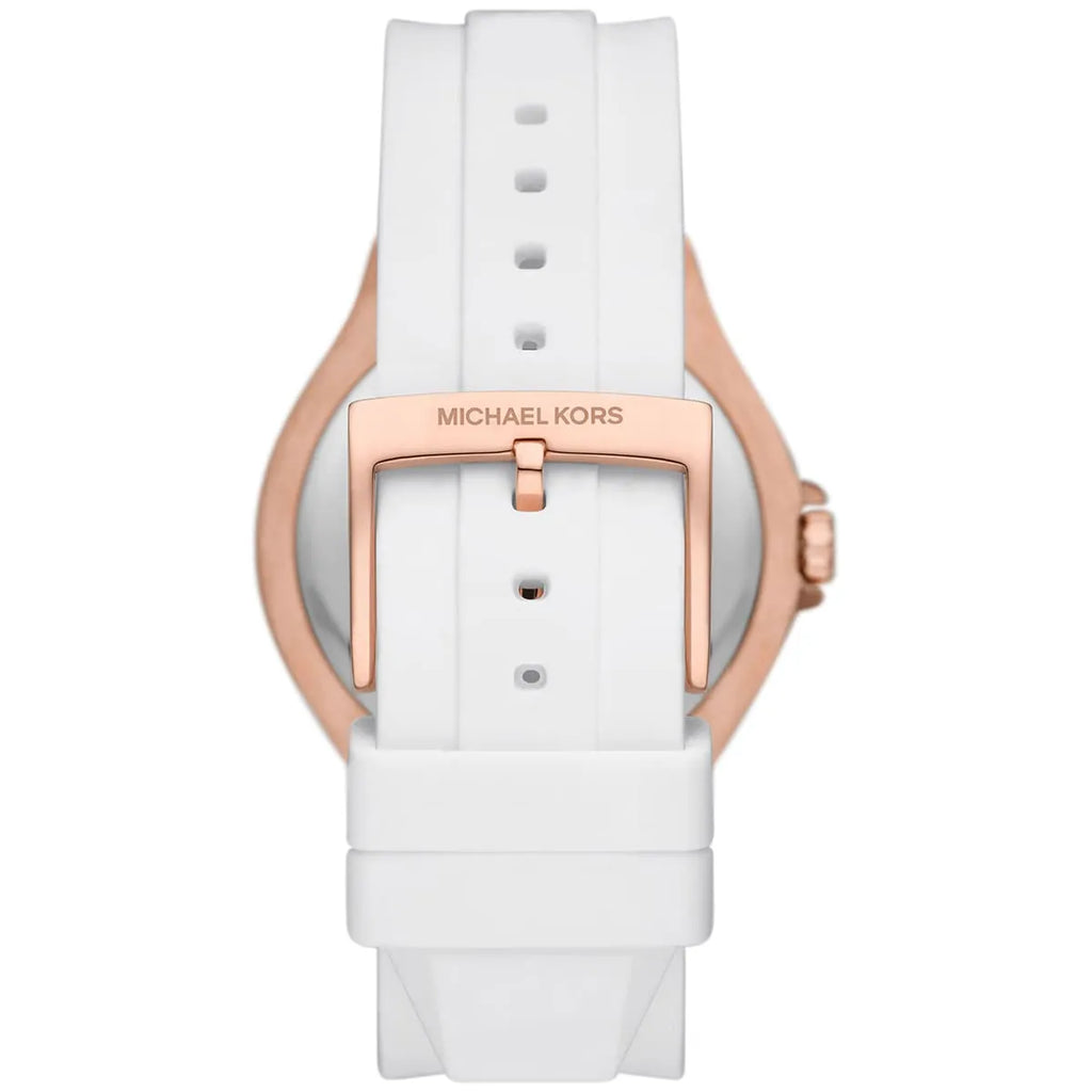 Michael Kors Oversized Lennox Pavé Rose Gold-Tone and White Silicone Watch - MK7248