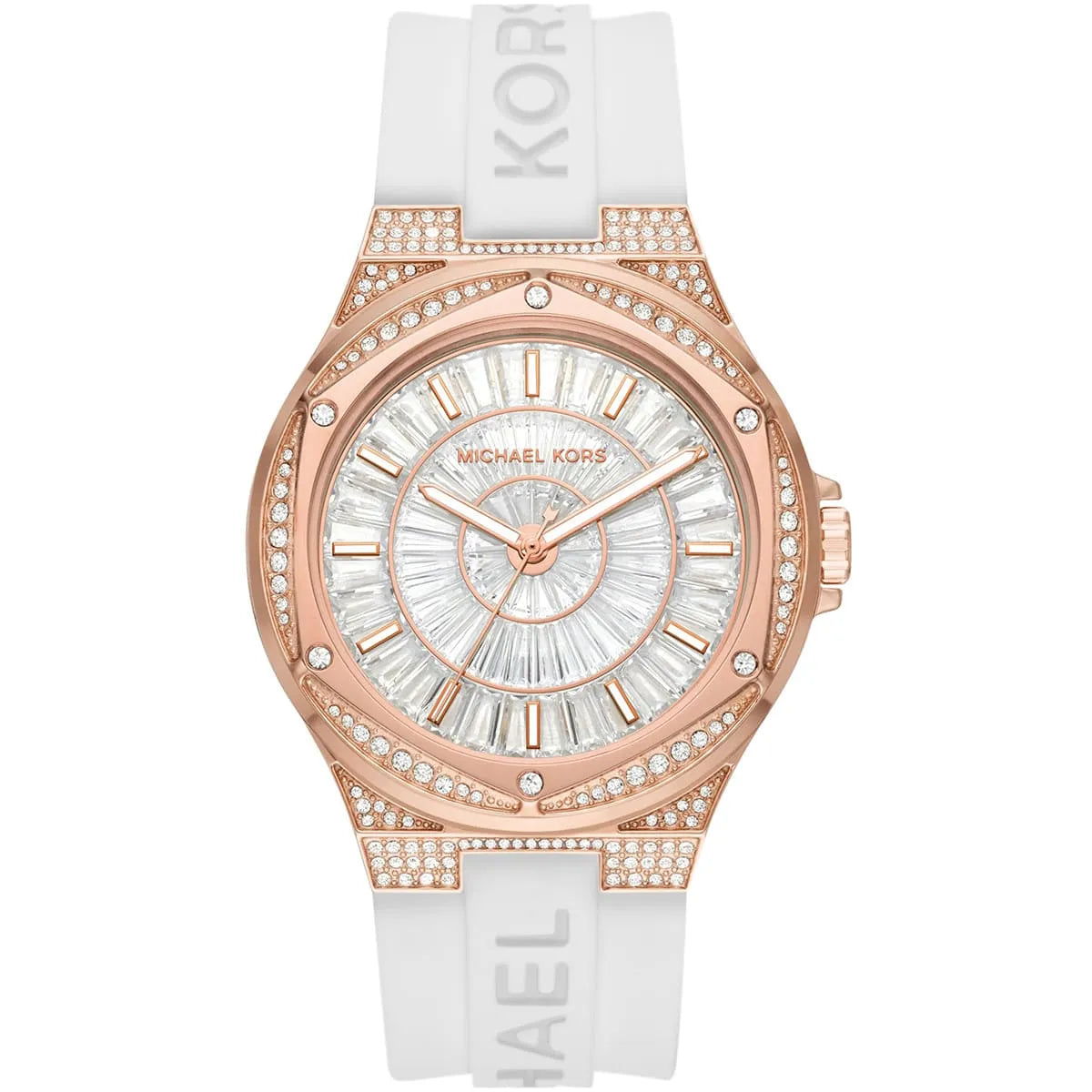 Michael Kors Oversized Lennox Pavé Rose Gold-Tone and White Silicone Watch - MK7248 Hoofdafbeelding
