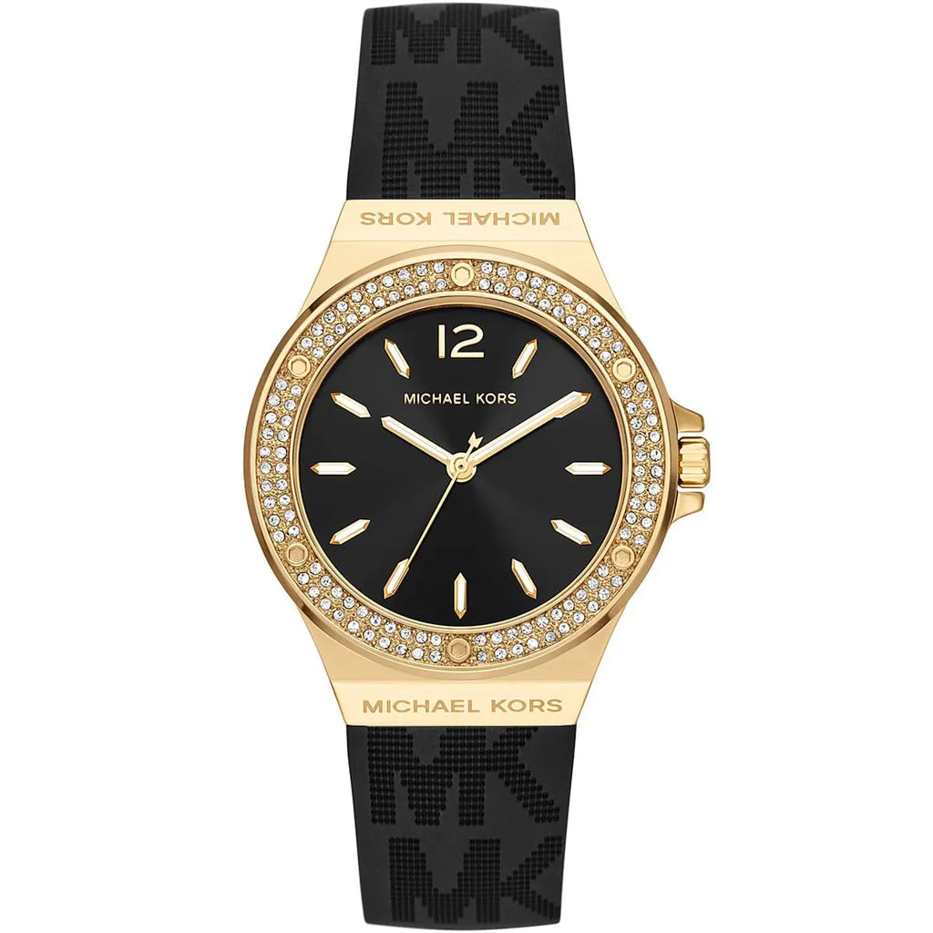 Michael Kors Lennox dameshorloge met zwart siliconen logo - MK7281