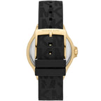 Michael Kors Lennox dameshorloge met zwart siliconen logo - MK7281