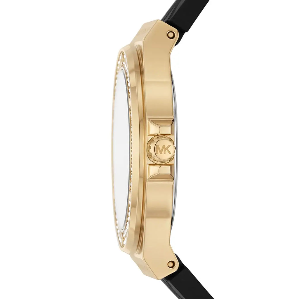 Michael Kors Lennox dameshorloge met zwart siliconen logo - MK7281