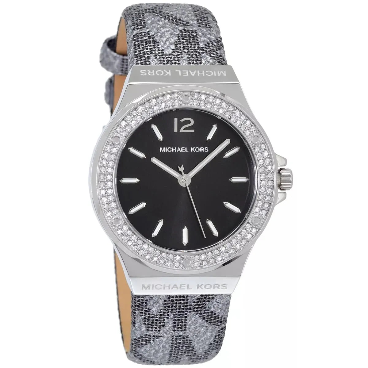 Michael Kors Lennox Pavé dameshorloge met zwarte wijzerplaat en zilveren band van echt leer - MK7309 Secundaire afbeelding