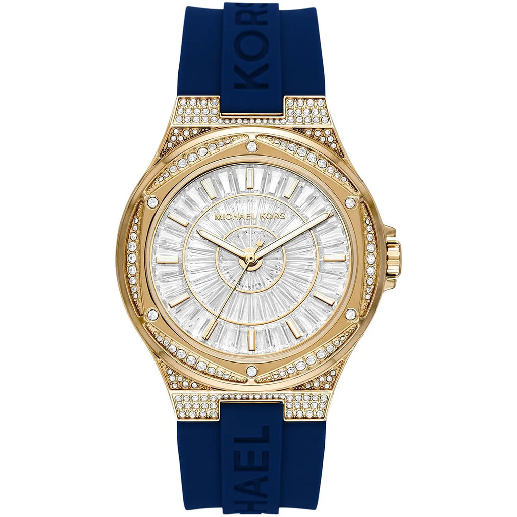 Michael Kors Oversized Lennox Pavé Gold-Tone and Blue Silicone Women's Watch - MK7333