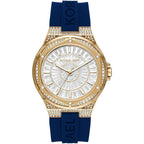 Michael Kors Oversized Lennox Pavé Gold-Tone and Blue Silicone Women's Watch - MK7333