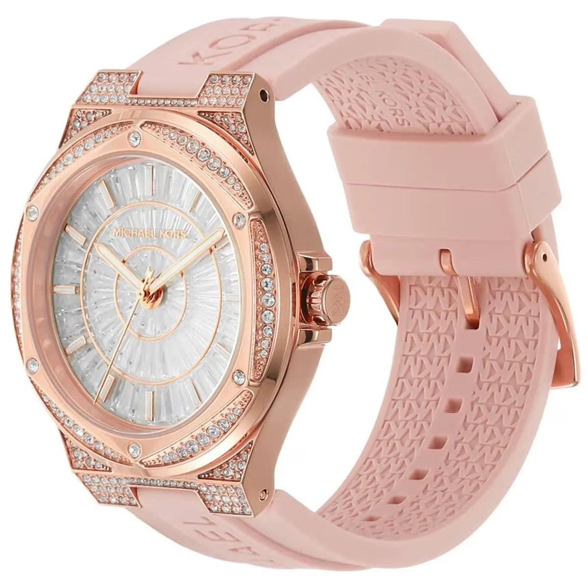 Michael Kors Lennox Pavé dameshorloge van roségoud met roze siliconen band - MK7334 Secundaire afbeelding
