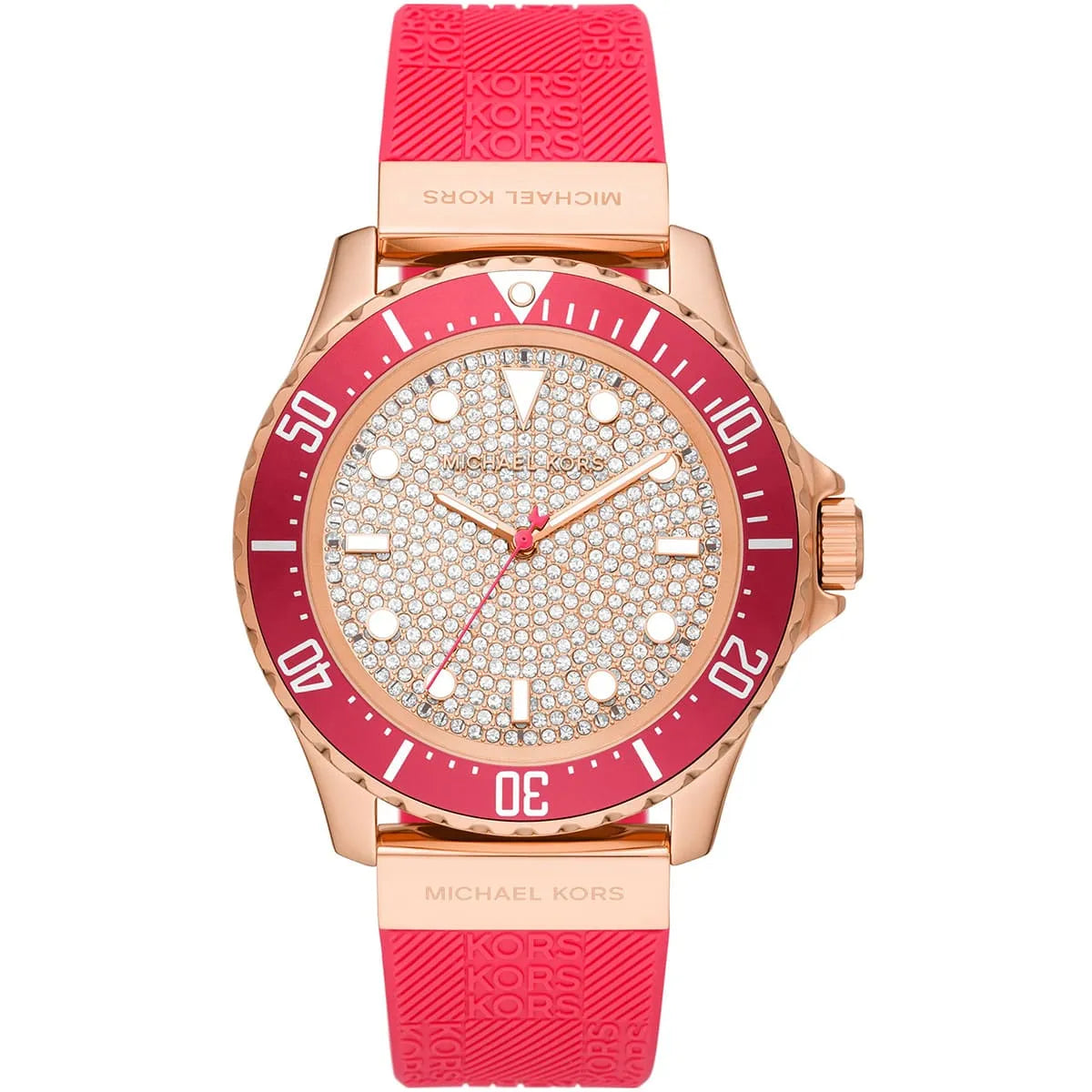 Michael Kors Everest Dameshorloge met kristallen wijzerplaat en roze siliconen band - MK7359 Hoofdafbeelding