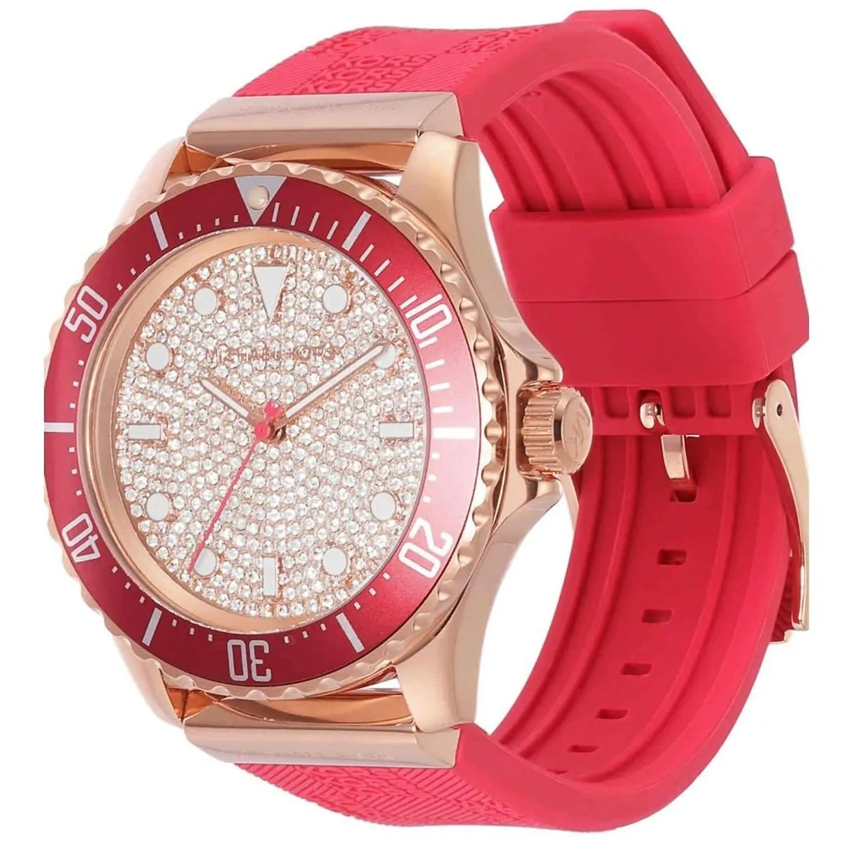 Michael Kors Everest Dameshorloge met kristallen wijzerplaat en roze siliconen band - MK7359 Secundaire afbeelding