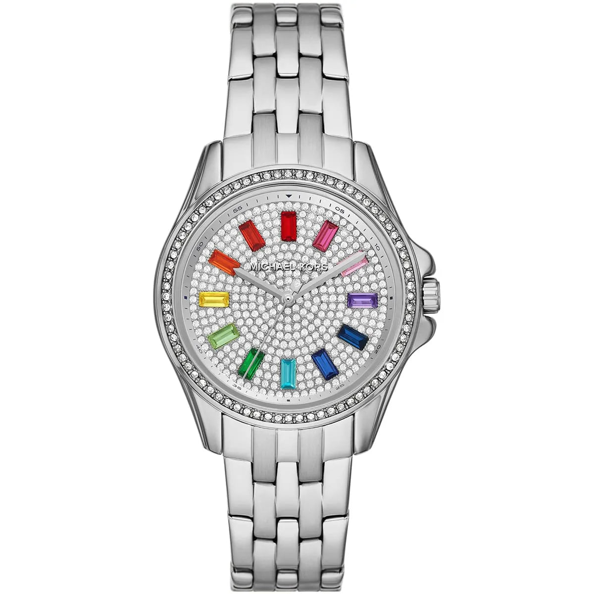 Michael Kors Mini Pilot Baguette Rainbow Pavé Zilveren Dameshorloge - MK7368 Hoofdafbeelding