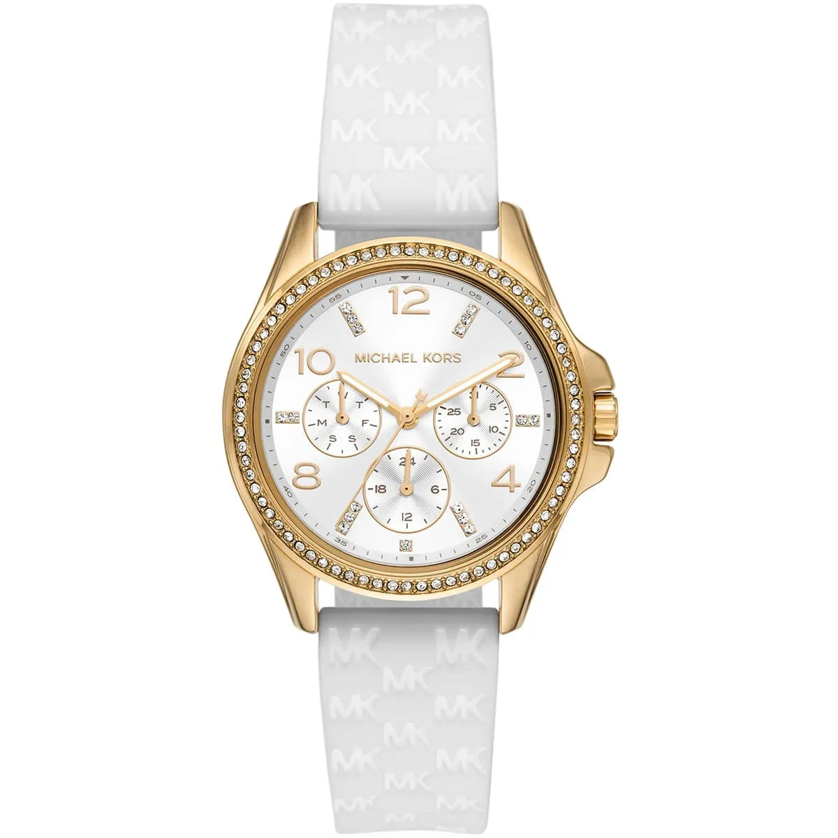 Michael Kors Mini Pilot Pavé Gold White Silicone Women's Watch - MK7372 Hoofdafbeelding
