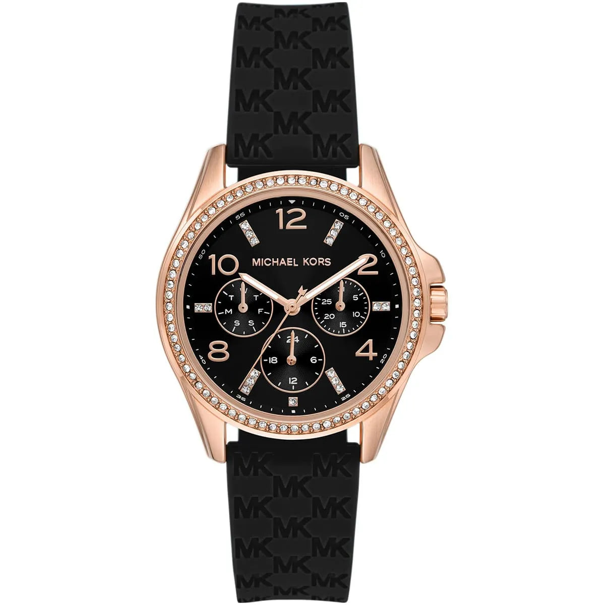 Michael Kors Mini Pilot Pavé Roségoud Zwart Siliconen Dameshorloge - MK7373 Hoofdafbeelding