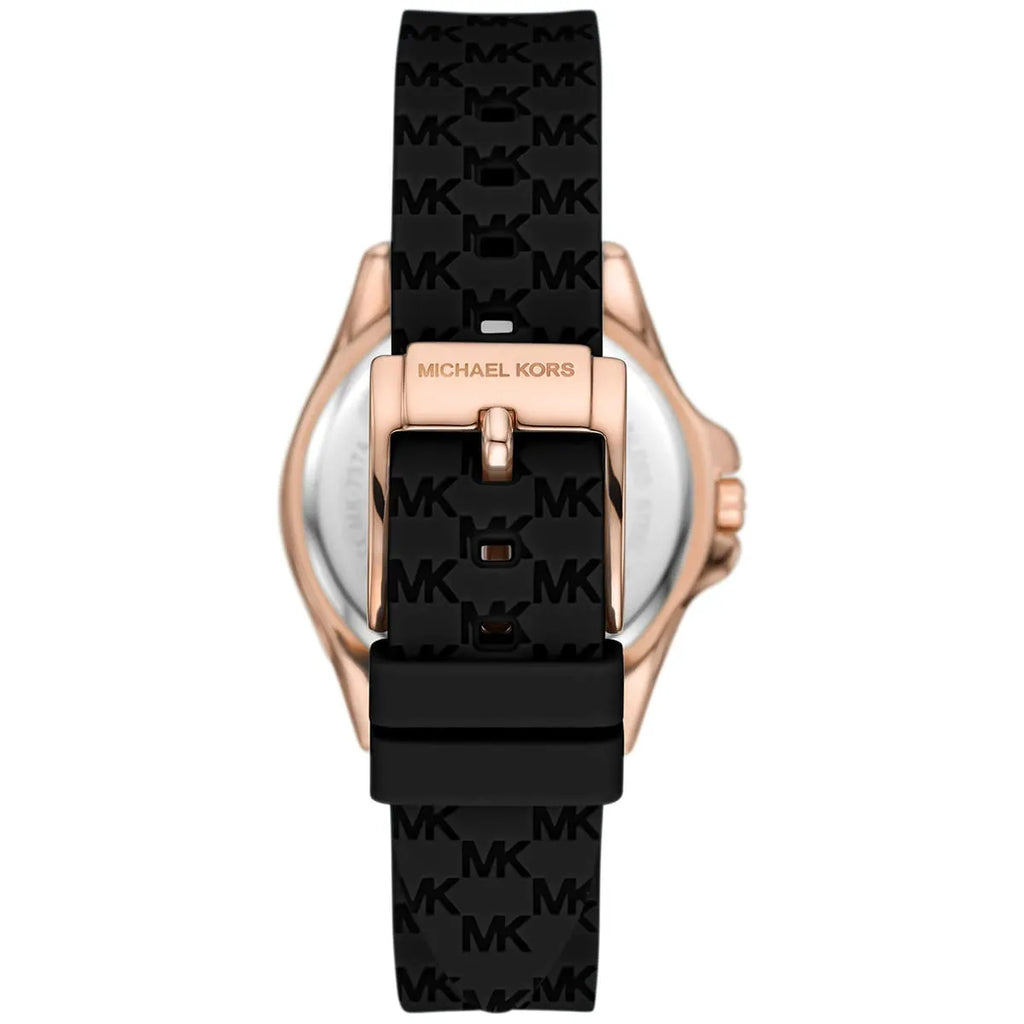 Michael Kors Mini Pilot Pavé Rose Gold Black Silicone Women's Watch - MK7373