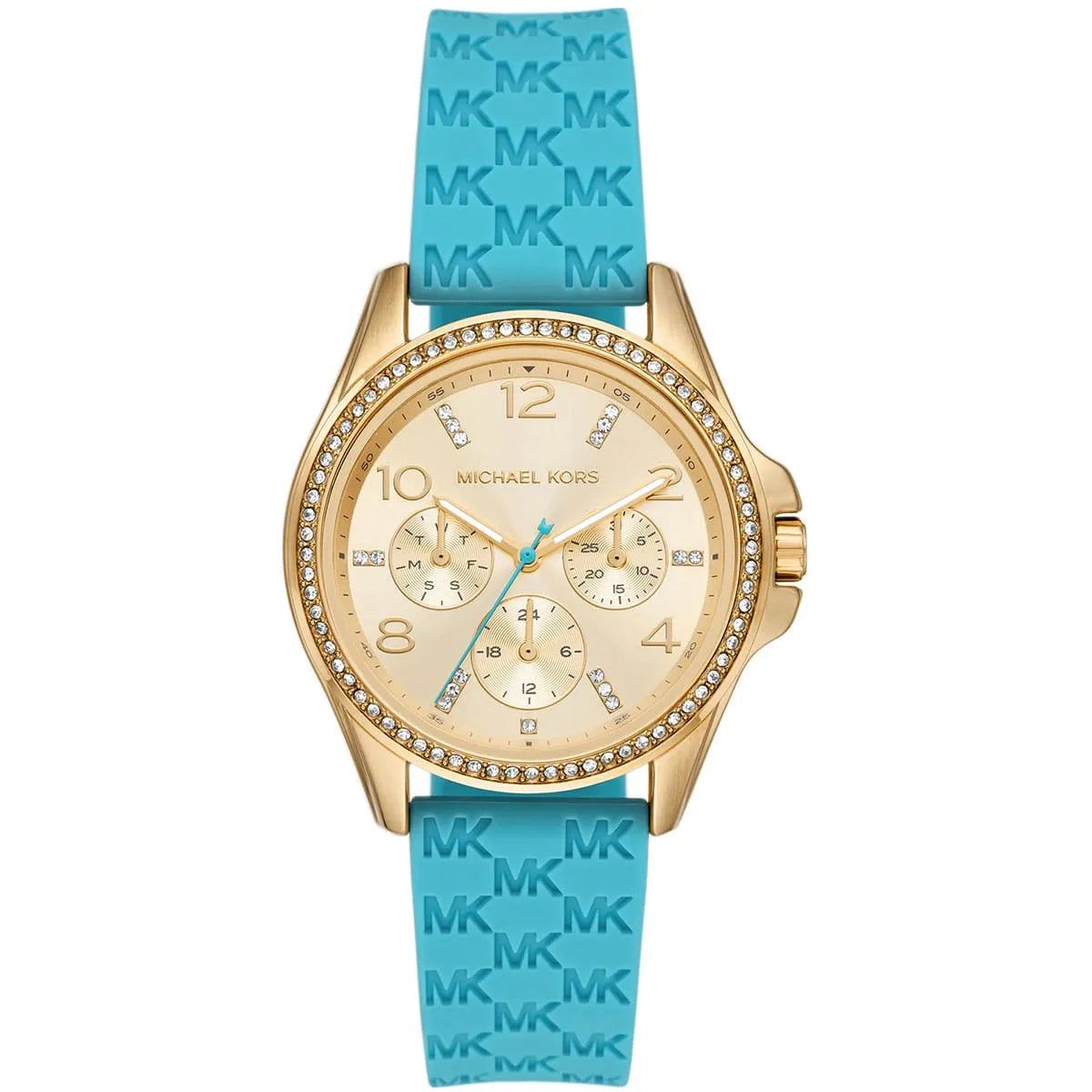 Michael Kors Mini Pilot Pavé Gold-Tone and Logo Silicone Women's Watch - MK7374 Hoofdafbeelding