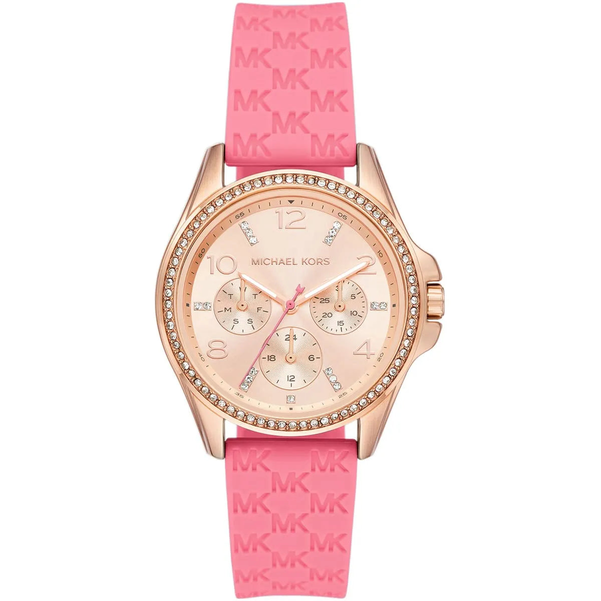 Michael Kors Mini Pilot Pavé Chronograaf Dameshorloge met Roségouden Wijzerplaat en Logo, Siliconen - MK7375 Hoofdafbeelding