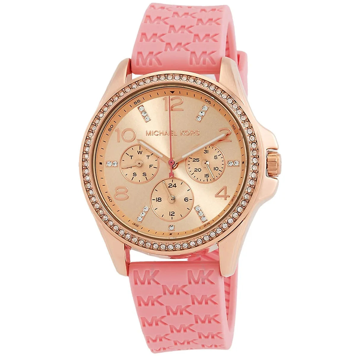 Michael Kors Mini Pilot Pavé Chronograph Rose Gold Dial Logo Silicone Women's Watch - MK7375 Secundaire afbeelding