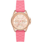 Michael Kors Mini Pilot Pavé Chronograph Rose Gold Dial Logo Silicone Women's Watch - MK7375