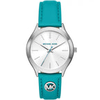 Michael Kors Slim Runway White Dial Santorini Blue Genuine Leather Women's Watch - MK7470