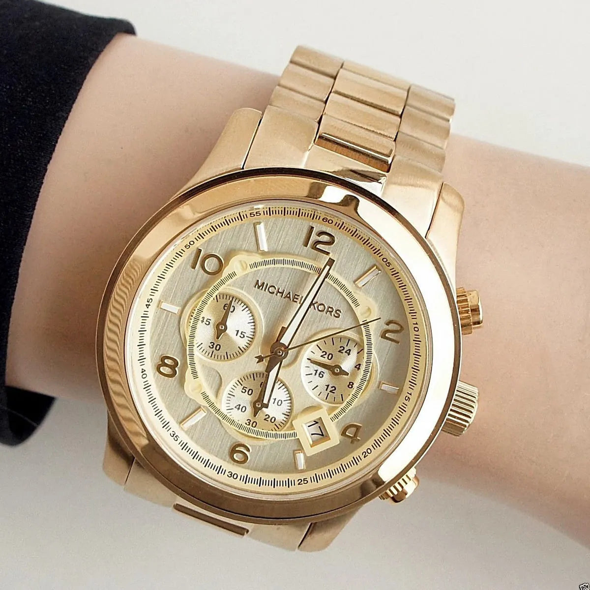Michael Kors Runway 45mm Champagne Dial Gold-Tone Chronograph Men's Watch MK8077