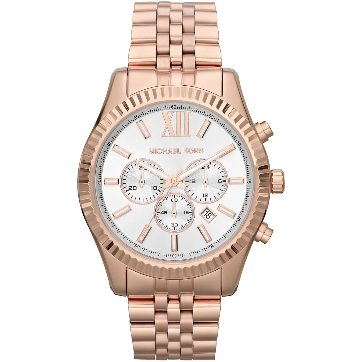 Michael Kors Lexington Chronograaf Herenhorloge met witte wijzerplaat en roségouden afwerking - MK8313 Hoofdafbeelding