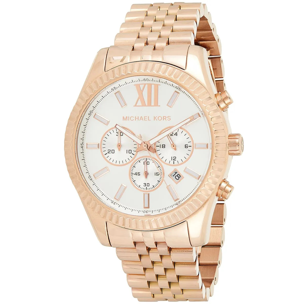 Michael Kors Lexington Chronograaf Herenhorloge met witte wijzerplaat en roségouden afwerking - MK8313 Secundaire afbeelding