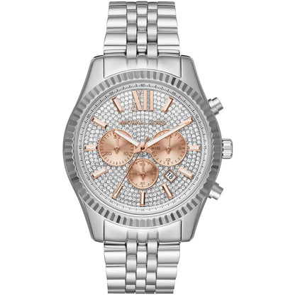 Michael Kors Lexington 44mm Silver Dial Silver-Tone Chronograph Women's Watch MK8515