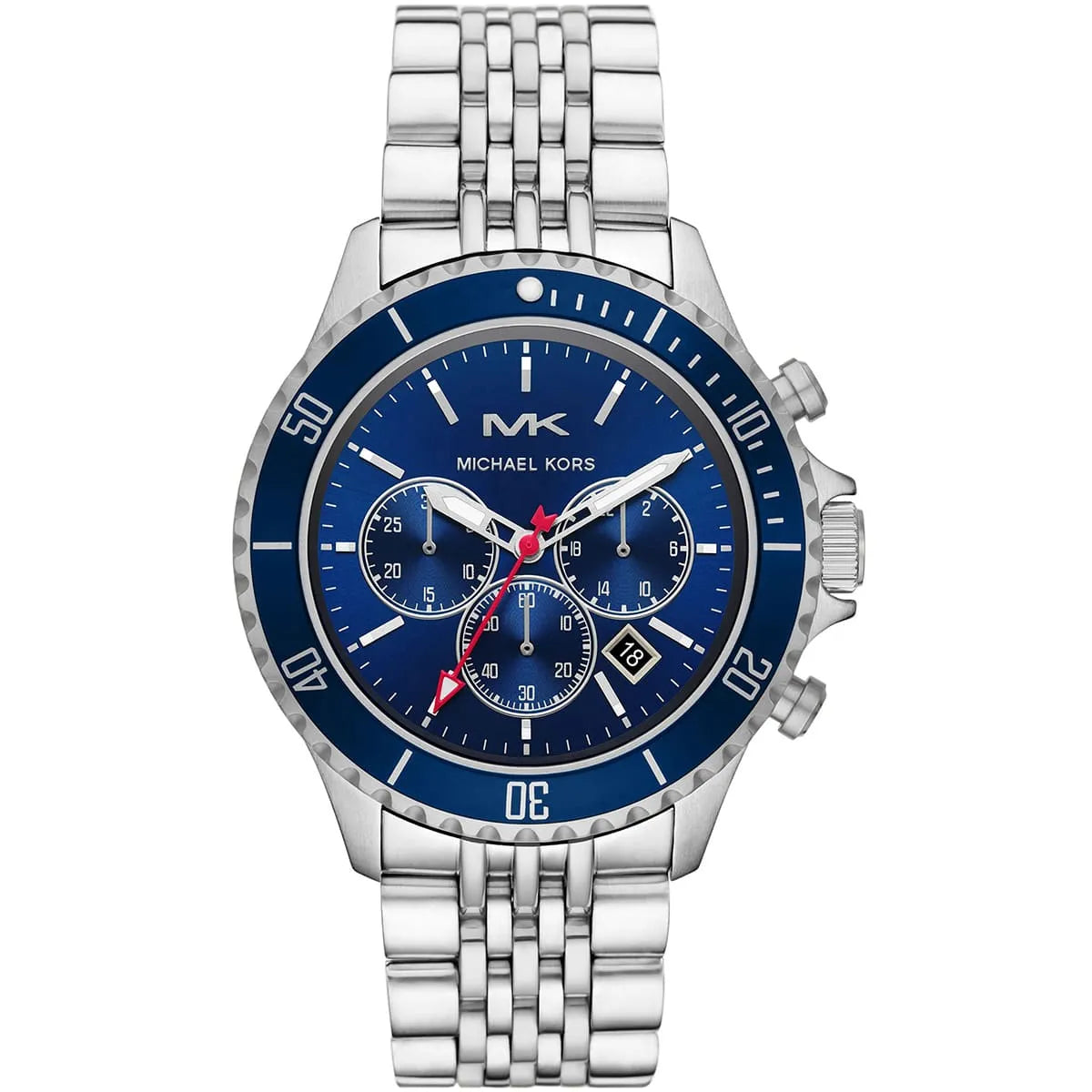 Michael Kors Bayville Chronograaf Herenhorloge met Marineblauwe Wijzerplaat en Zilveren Handvatten - MK8896 Hoofdafbeelding