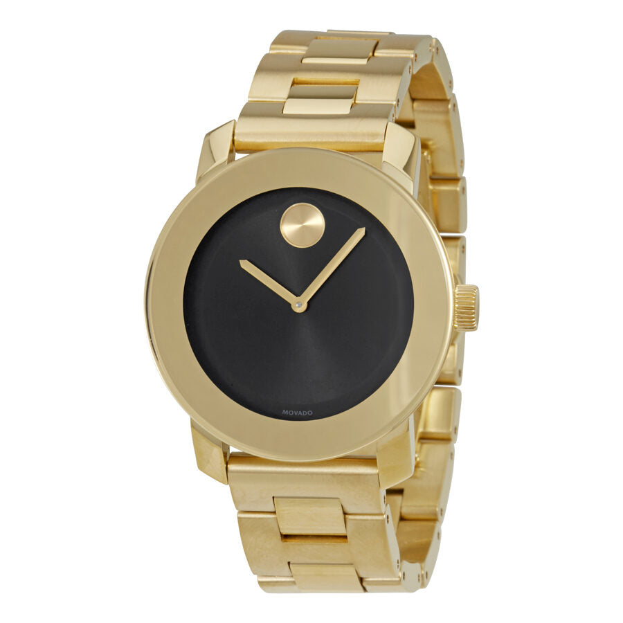 Movado Bold Swiss Iconic Black Yellow Gold Tone Watch 3600397