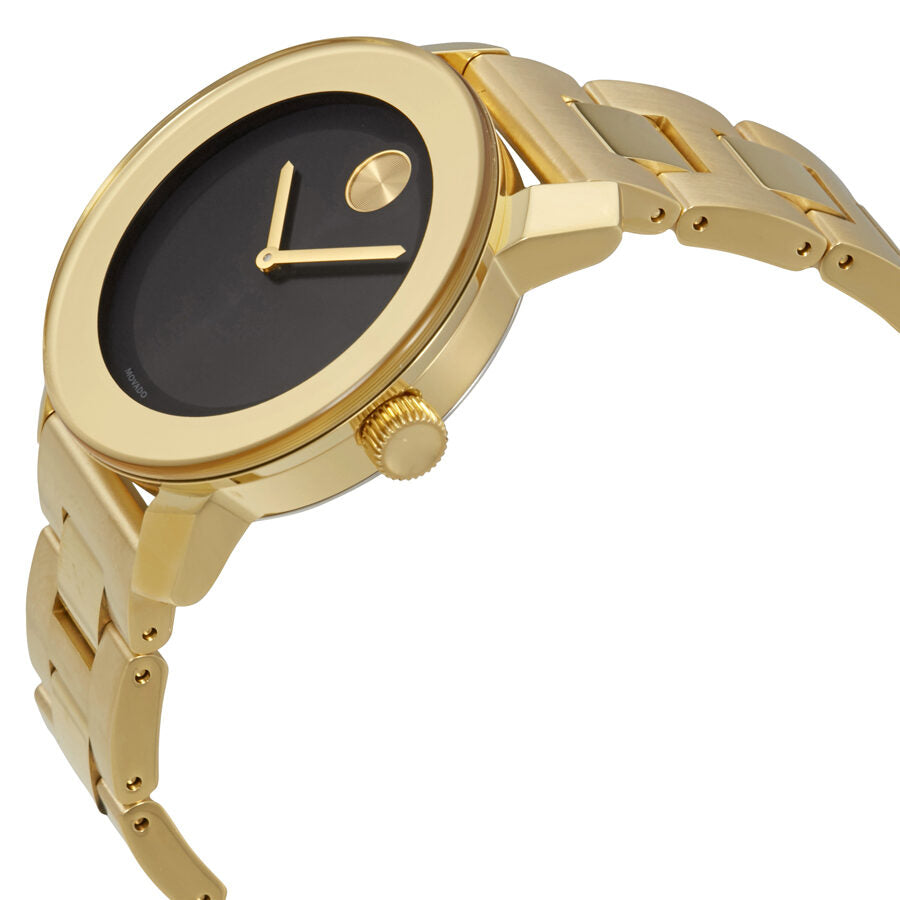 Movado Bold Swiss Iconic Black Yellow Gold Tone Watch 3600397