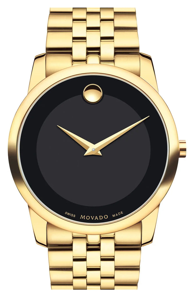 Movado Museum Classic Swiss Black Yellow Gold PVD Watch 606997