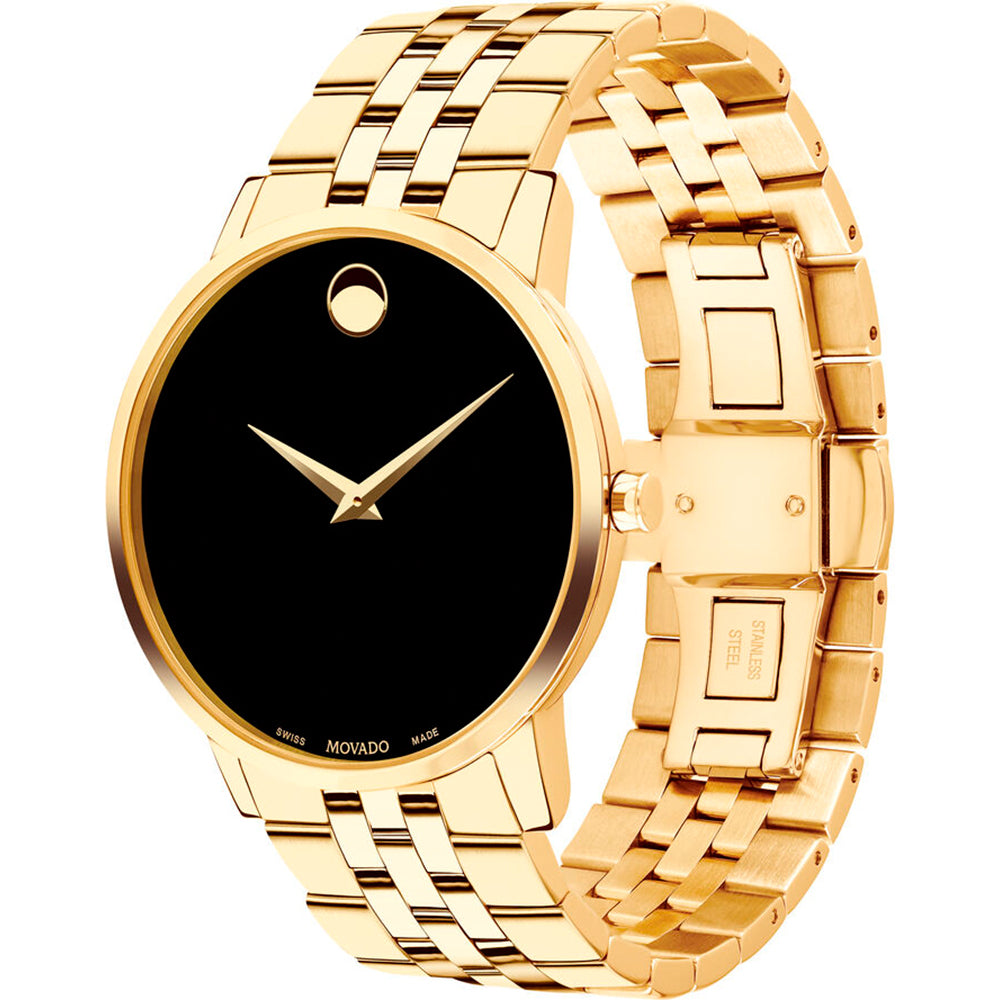 Movado Museum Classic Swiss Black Yellow Gold PVD Watch 606997