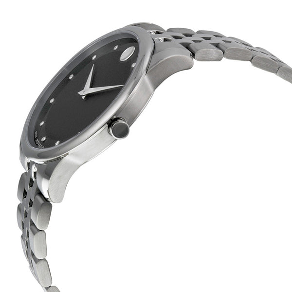 Movado Museum Diamonds Black Dial Silver Steel Strap Men's Watch 606878