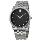 Movado Museum Diamonds Black Dial Silver Steel Strap Men's Watch 606878