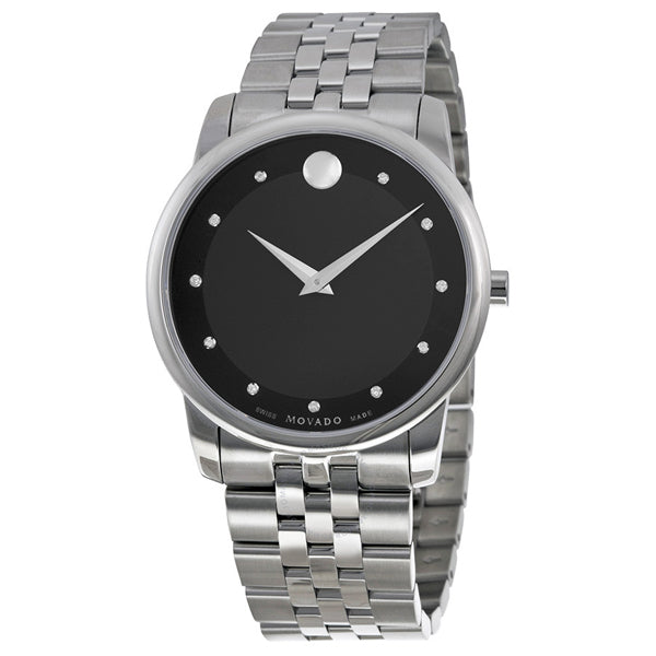 Movado Museum Diamonds Black Dial Silver Steel Strap Men's Watch 606878 Main image