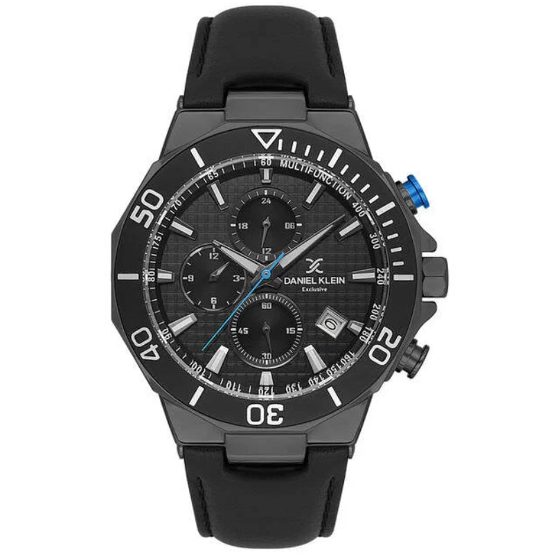 Daniel Klein Exclusive Multifunction Black Genuine Leather Starp Grey Watch - DK.1.13841-3 Main image
