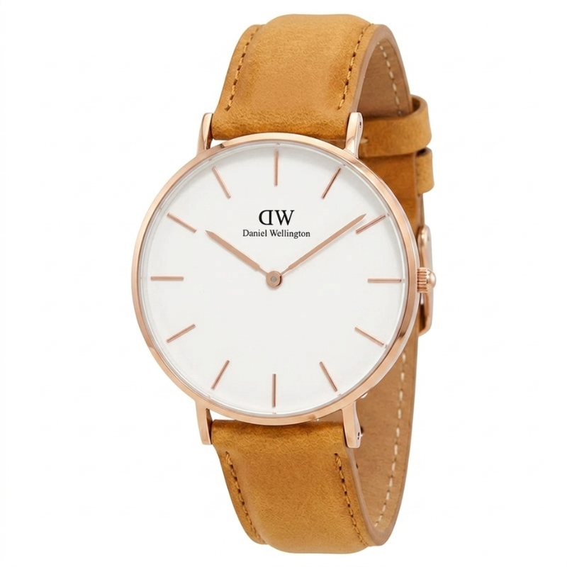 Daniel Wellington Petite Durham 32mm White Dial Brown Genuine Leather Women's Watch - DW00100172 Hoofdafbeelding