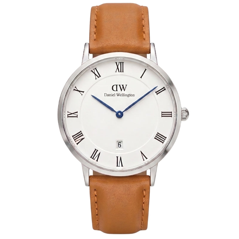 Daniel Wellington Dapper Durham 38mm White Dial Brown Genuine Leather Silver Date Watch - DW00100116 Main image