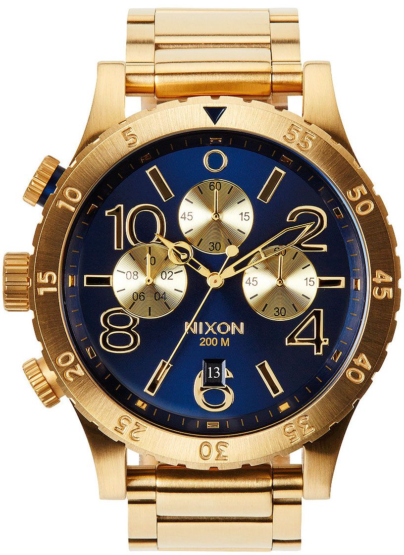 Nixon 48-20 Chrono Herenhorloge met blauwe wijzerplaat en gouden PVD-coating A486-1922 Hoofdafbeelding
