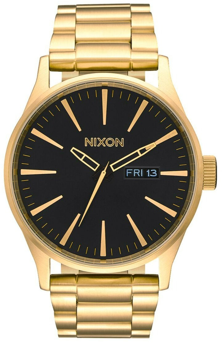 Nixon Sentry herenhorloge met zwarte wijzerplaat en goudkleurige afwerking A356-510 Hoofdafbeelding