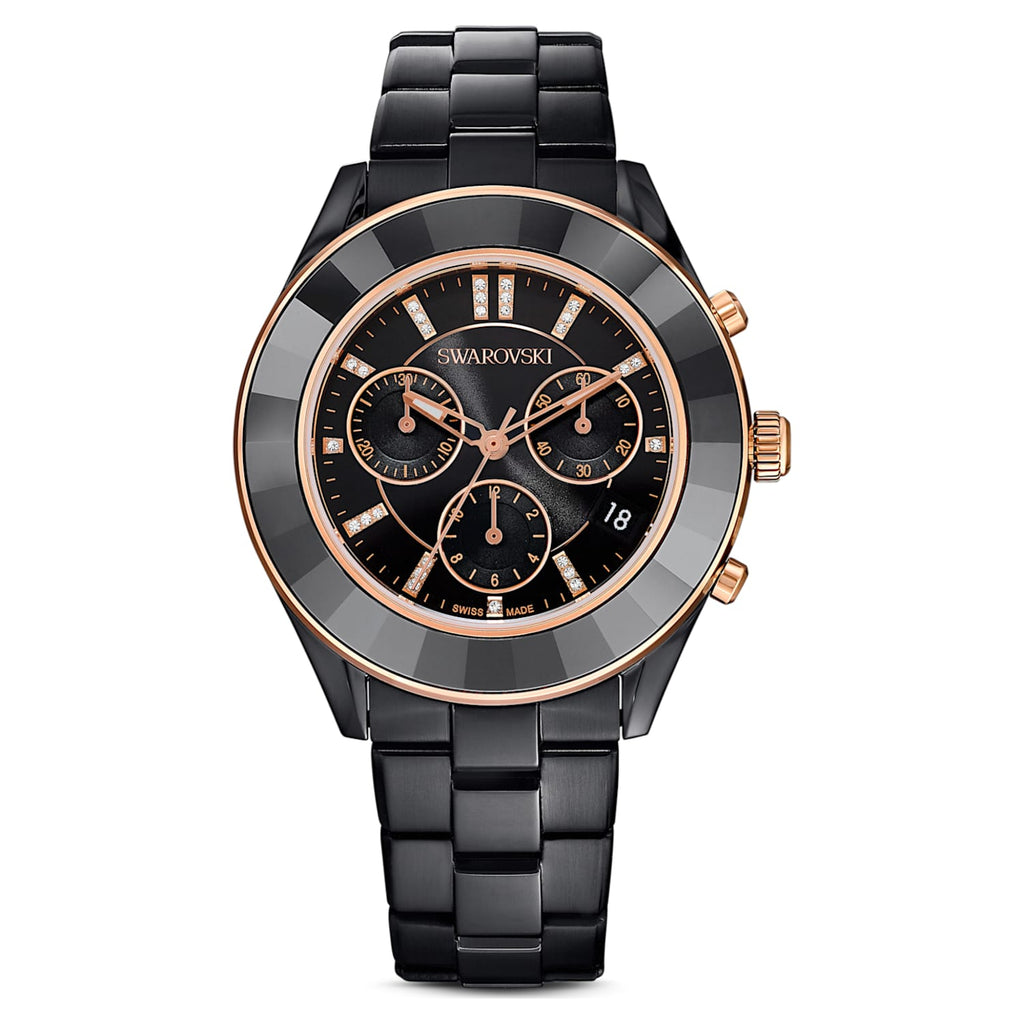 Swarovski Octea Lux Sport Faceted Crystal Bezel Black Dial Black PVD Unisex Watch 5610472 Main image