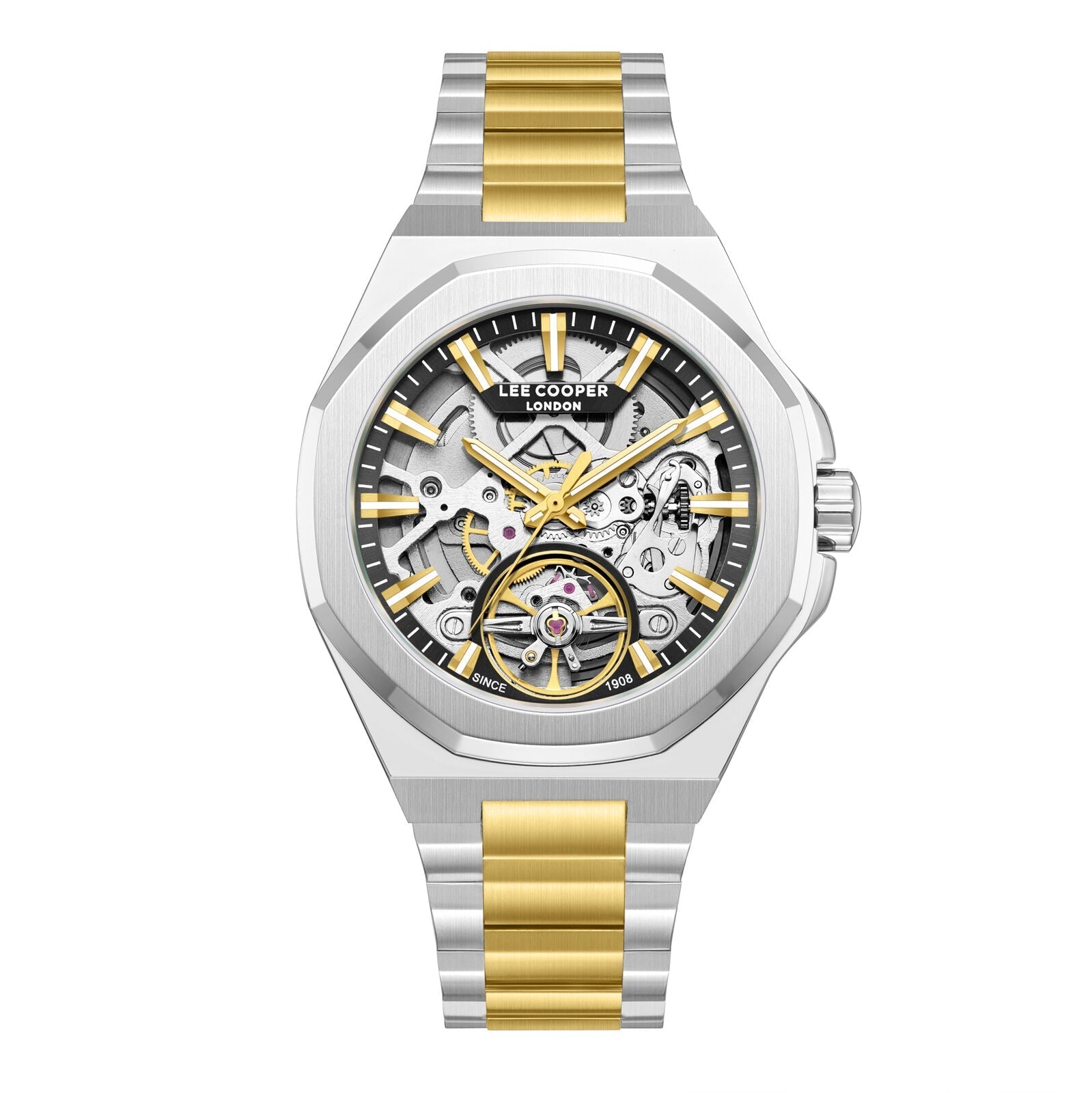 Lee Cooper Automatic Black Semi-Skeleton Dial Two Tone Watch - LC08368.230 Main image