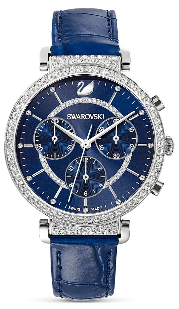 Swarovski Passage Chrono Crystal Cupchain Bezel Navy Dial Blue Leather Women's Watch 5580342 Main image
