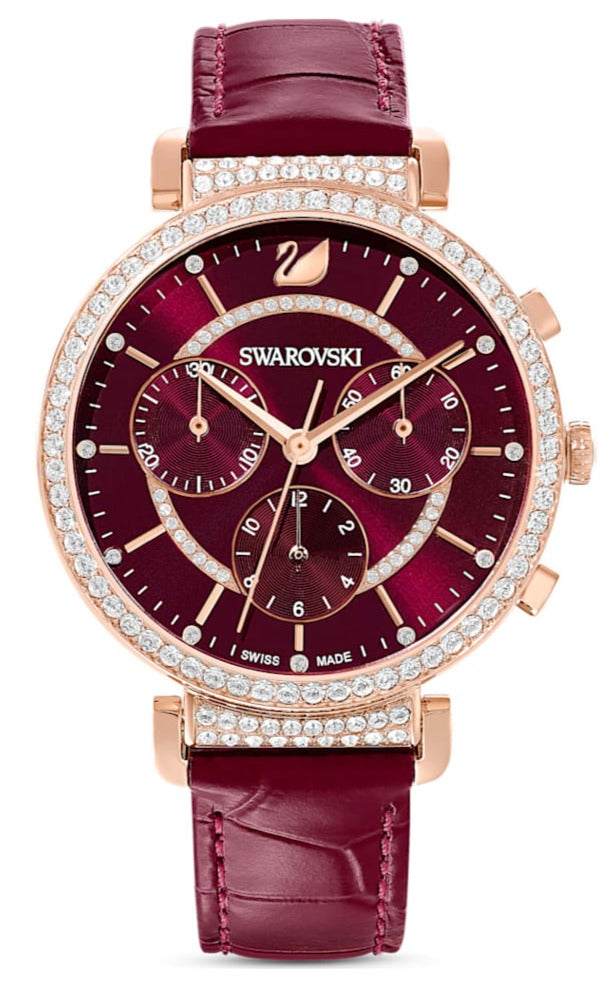 Swarovski Passage Chrono Crystal Cupchain Bezel Red Dial Rose Gold Tone Women's Watch 5580345 Main image