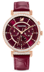 Swarovski Passage Chrono Crystal Cupchain Bezel Red Dial Rose Gold Tone Women's Watch 5580345