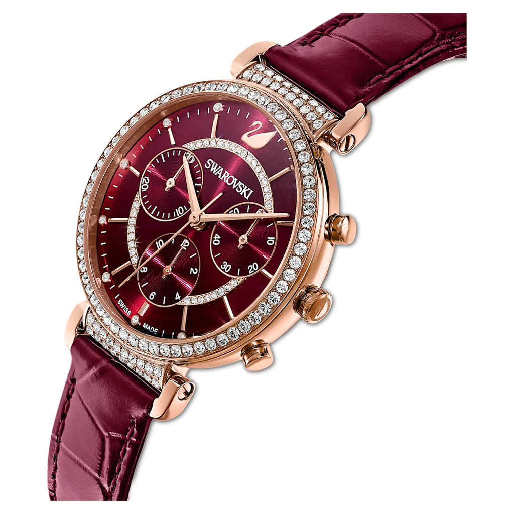 Swarovski Passage Chrono Crystal Cupchain Bezel Red Dial Rose Gold Tone Women's Watch 5580345 Secondary image
